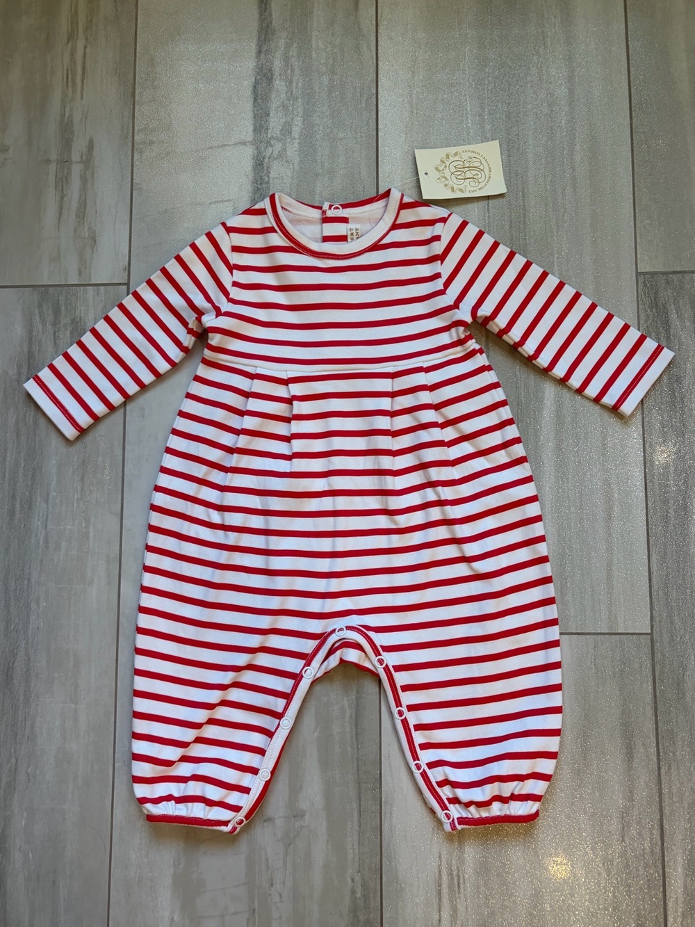 NWT TBBC Red & White Stripe Full Length Pima Cotton Bradford Romper Boys 0-3M